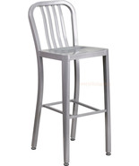 Mid-Century Silver &#39;Navy&#39; Style Bar Stool High Top Chair In-Outdoor Comm... - $2,821.06 MXN
