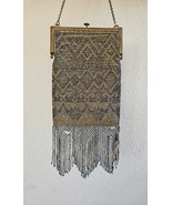 1920s Art Deco Nouveau French Cut Steel Beaded Evening Bag w/Fringe Chain Strap - $79.99