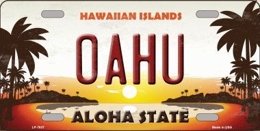 Oahu Hawaiian Islands Background Novelty Metal License Plate LP-7837 - $14.95