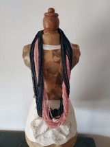 Nepali Tribal Necklace Blue Pink Seed Bead Vtg Nepalese Boho 24&quot; Multistrand  - £27.75 GBP