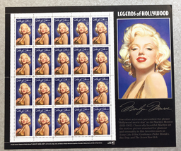 USPS Stamp Sheet Legends of Hollywood Monroe Cagney Hitchcock Bogart Dean - $45.00