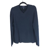 Brooks Sport Mens Sweater V Neck Ribbed Cotton Navy Blue L - $19.24