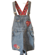 L A Blues Womens Shortall Shorts Size Small 100% Cotton Heart Patches Ex... - $35.23 CAD