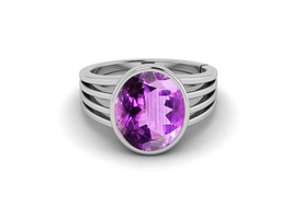 Natural Oval 6Ct Purple Amethyst 925 Sterling Silver 14K White Gold Plated Ring - £51.73 GBP