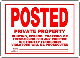 POSTED PRIVATE PROPERTY NO HUNTING FISHING TRESPASSING Metal SIGN HILLMA... - $581.19 MXN