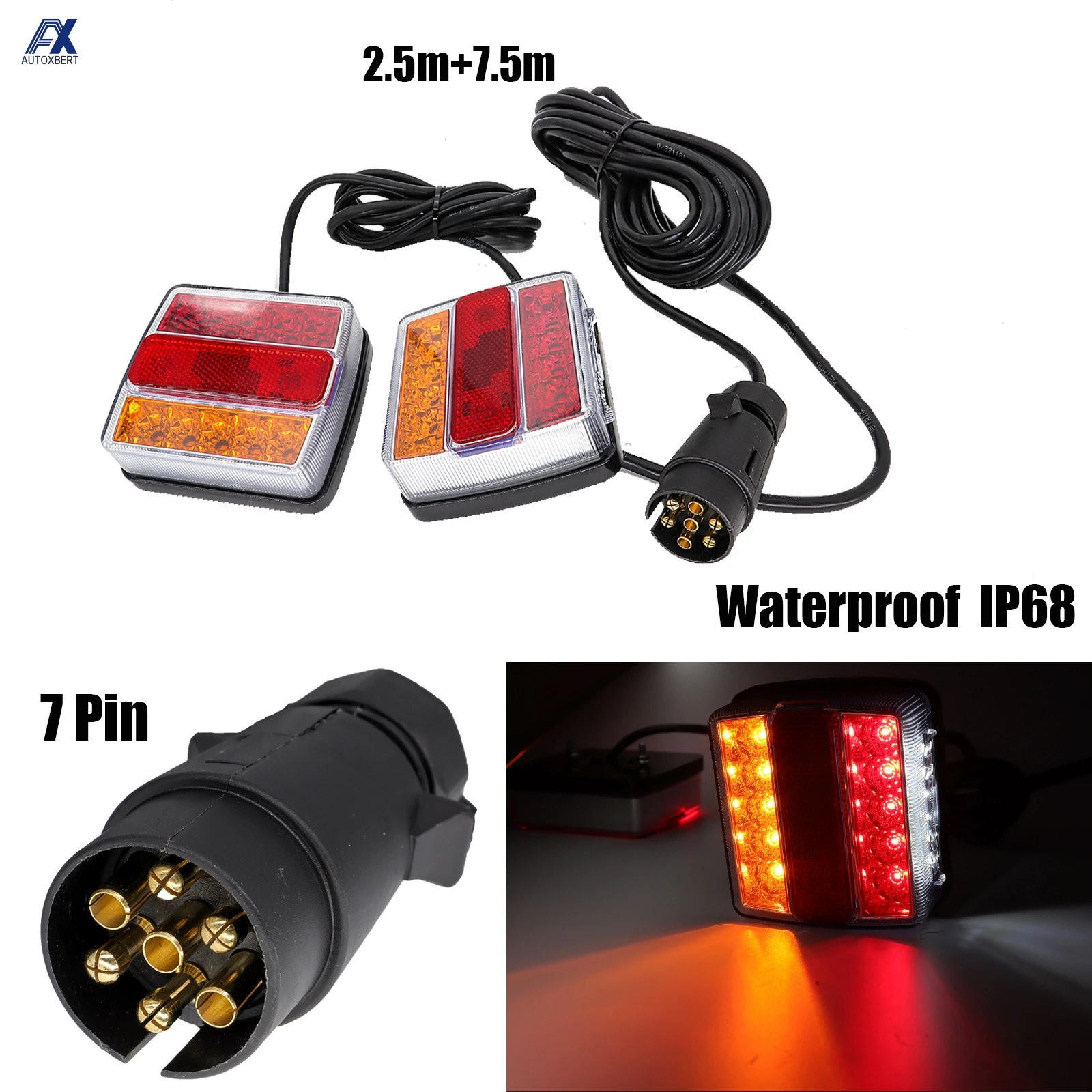 2 x Rear Towing Tail Lights 12V 10m Line 7 Pin Kit Brake Stop Indicator Lamp - £44.05 GBP+