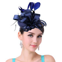 Women Fascinator Hair Clip Feather Flower Veil Wedding Tea Party Hat_ - £11.71 GBP