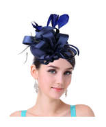 Women Fascinator Hair Clip Feather Flower Veil Wedding Tea Party Hat_ - £9.59 GBP