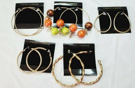 Fashion Earrings Hoops 5 Pair Large Gold Tone Wood Beads  New #11 - £18.48 GBP
