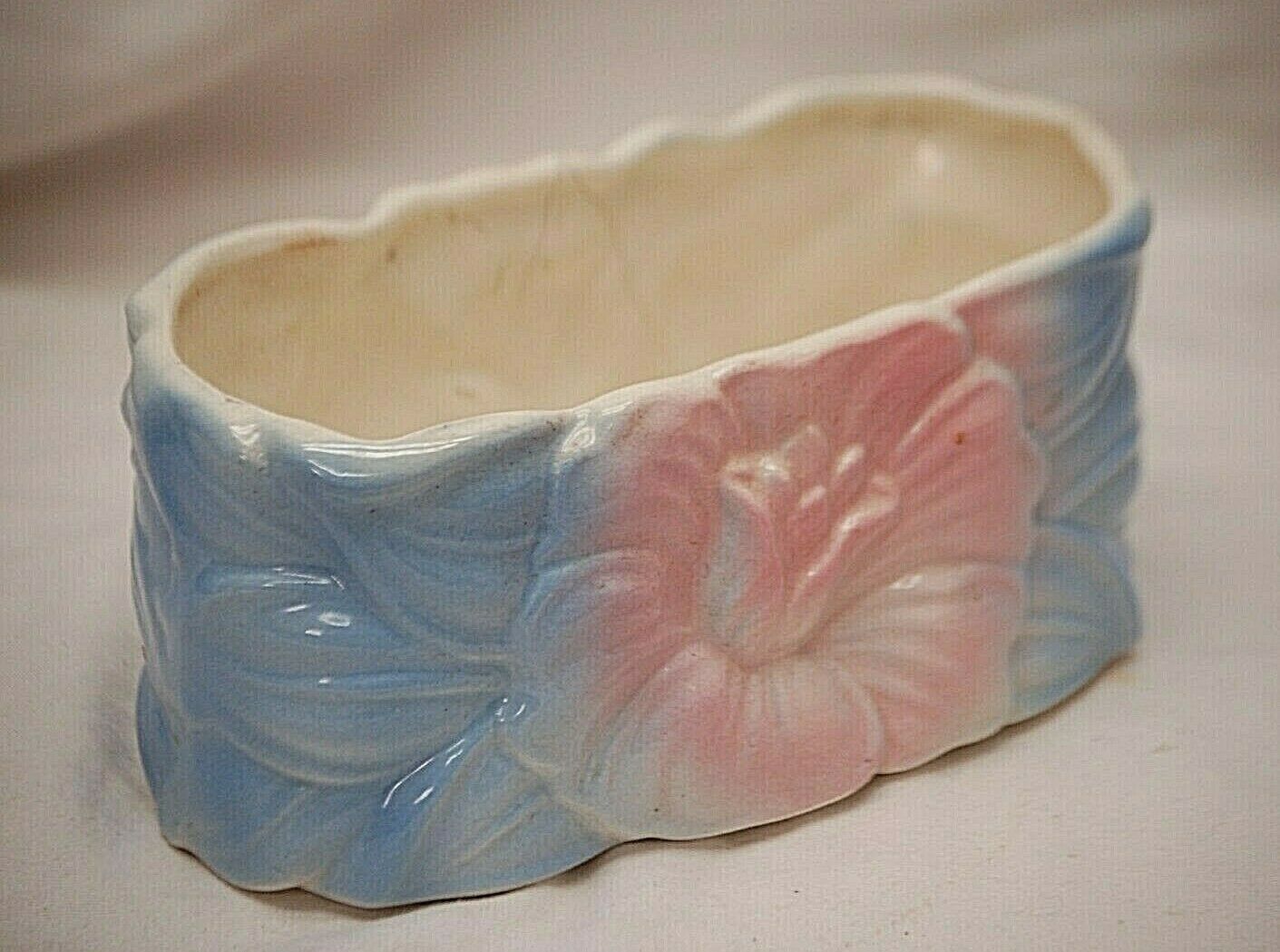 Royal Copley Art Pottery Planter Hibiscus Flower Pink Blue Vintage 40's MCM USA Item image 2