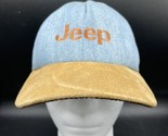 Vtg JEEP Hat Suede Leather Bill Snapback cap denim Tan 90&#39;s made in USA ... - $16.44