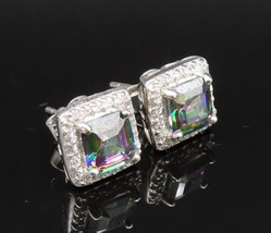 925 Sterling Silver - Vintage Square Mystic Topaz Halo Stud Earrings - E... - £29.58 GBP
