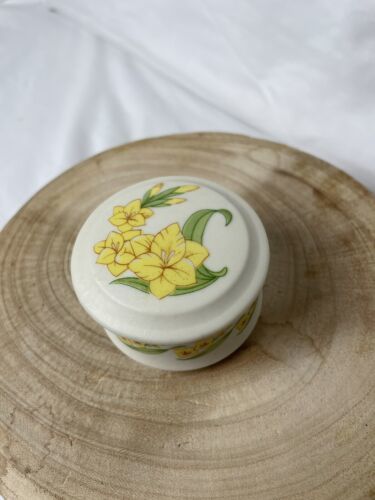 Primary image for Lefton Hand Painted Round Yellow Floral Trinket Box “August”