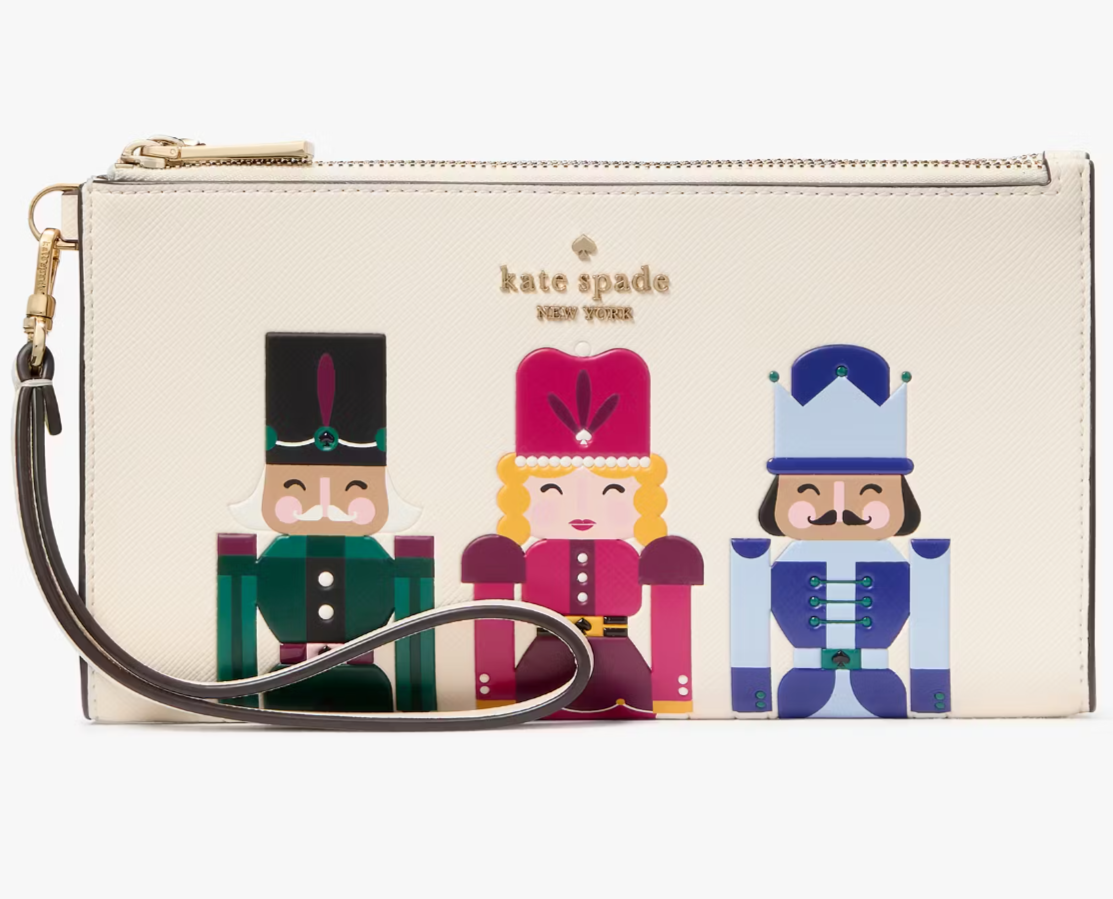 Kate Spade Oh What Fun Nutcracker Double Zip Off White Wristlet KJ073 NWT Wallet