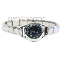 Black Round Italian Charm Bracelet Watch Bling - Quartz Movement - WW101... - €13,37 EUR