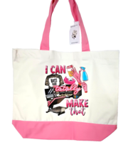 New with tags Top Design Reusable White &amp; Pink Canvas Bag Crafters Storage 15x18 - £15.98 GBP