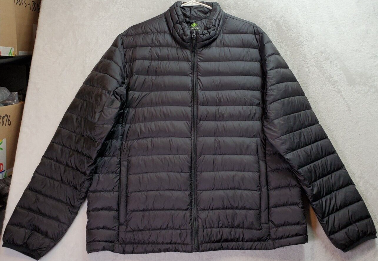 Nordic Track Down Puffer Coat Mens Size XL Black 100 Nylon Long Sleeve Full Zip