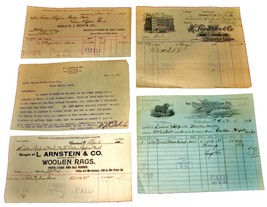 5 1890-1901 Cleveland OHIO Billhead Document Receipts Wool Knit Worsted ... - £11.05 GBP
