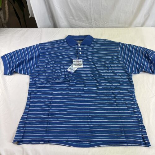 Primary image for NWT Geographic Polo Shirt Mens X-Large XL Blue Striped Summer Comfort Golf