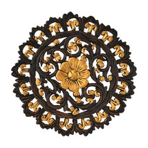 Rustic in Gold Paint Floral Inspired Teak Home Décor Wood Floral Wall Art - £26.09 GBP