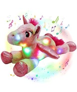 18 Light Up Musical Rainbow Stuffed Unicorn Soft Plush Pillow With L - $52.37