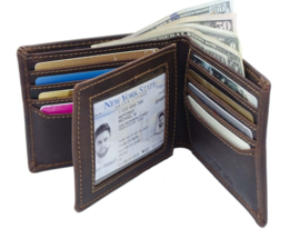 RFID Blocking Brown Vintage Hunter Leather Men&#39;s Bifold Flap Top Wallet - £15.26 GBP