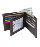 RFID Blocking Brown Vintage Hunter Leather Men&#39;s Bifold Flap Top Wallet - $27.66 CAD