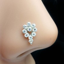 Vertical Indian Style 925 Sterling Silver White CZ Nose ring Push Pin - £11.28 GBP
