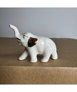 Vintage White Ceramic Elephant Figurine Gold Accents Tiny Animal Statue - $12.00