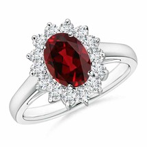 ANGARA 8x6mm Natural Garnet Princess Diana Inspired Ring with Diamond in Silver - £370.48 GBP+