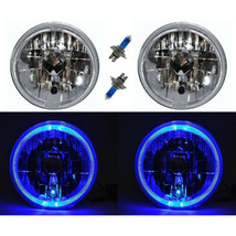 7&quot; Halogen LED Blue Halo Angel Eyes Headlight Headlamp H4 Light Bulbs Pair - £62.86 GBP