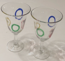 $15 Vivid Home Studio Vintage Circles Clear Glass Art Water Wine Goblet Set 2 - £11.40 GBP