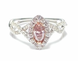 0.86ct Fancy Pink Diamond Engagement Ring GIA Marquise Hallo 18K White Gold Si1 - £7,849.10 GBP