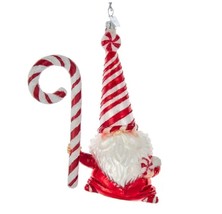 Kurt Adler NIB Noble Gems Peppermint Gnome Glass Ornament Red and White 6 in - £15.62 GBP