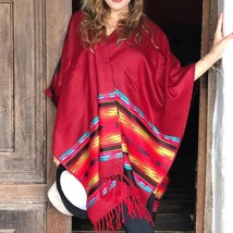 ALPACA WOOL PONCHO WRAP SHAWL BLANKET CAPE AZTEC ALL SEASONS BOHO ETHNIC... - £51.00 GBP