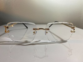 Unisex, rimless, gem cut glasses with clear lenses &amp; gold wire horseshoe... - $10.00