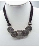 Chico&#39;s Sevilla Silver tone Medallions Black Seed Bead Necklace 20&quot; - $17.82