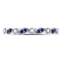 10kt White Gold Womens Round Blue Sapphire Diamond Stackable Band Ring 1/10 - £202.13 GBP