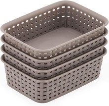Ezoware Pack Of 4 Small Gray Plastic Woven Knit Storage Baskets, 7.7 X 5.3 X 2.4 - £26.36 GBP
