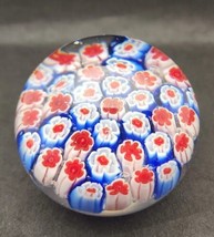 Vintage Murano Red Blue White Millefiori Multi Color Glass Paperweight  ... - £47.40 GBP