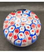 Vintage Murano Red Blue White Millefiori Multi Color Glass Paperweight  ... - £47.95 GBP