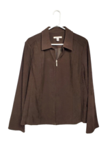 JM Collection Jacket Women&#39;s Size 16 Brown Faux Suede Pockets Long Sleeve Zipper - £14.97 GBP