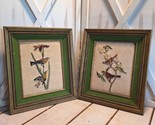 VTG Pair of Framed Birds Hand Embroidered/ Needlepoint w/Green Velvet Bo... - $64.34