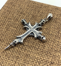 Gothic Vintage Men&#39;s Skull Cross Sword DIY Pendant S925 Sterling Silver Jewelry - £122.05 GBP