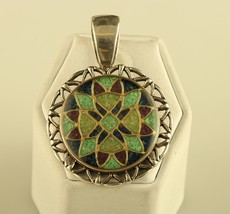 Vtg Sterling Silver Carolyn Pollack Round Multi Stone Inlay Chip Celtic Pendant - £75.17 GBP