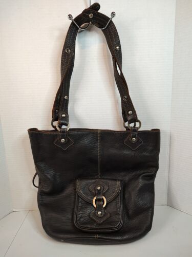 Primary image for Lumi Finland All Genuine Leather Tote Purse Bag Dark Brown Suede Metal Accent