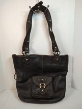 Lumi Finland All Genuine Leather Tote Purse Bag Dark Brown Suede Metal A... - £32.99 GBP