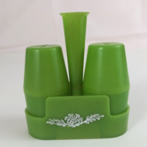 Vintage Green Plastic With Silver Floral Design Holder Salt &amp; Pepper Sha... - $14.54