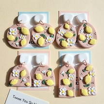 Lemon Earrings • White Floral Clay Earrings • Cute Fruit Earrings • Summer Jewel - £19.53 GBP