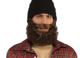 Brown Curly Beard With Attached Mustache Adult Halloween Costume Accessory - £10.98 GBP